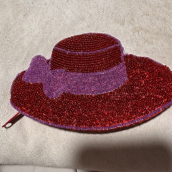 The Unbranded Brand Accessories - Red Hat Society Vintage Purple Trim Seed Beaded‎ Keychain Coin Purse Wallet